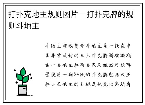 打扑克地主规则图片—打扑克牌的规则斗地主